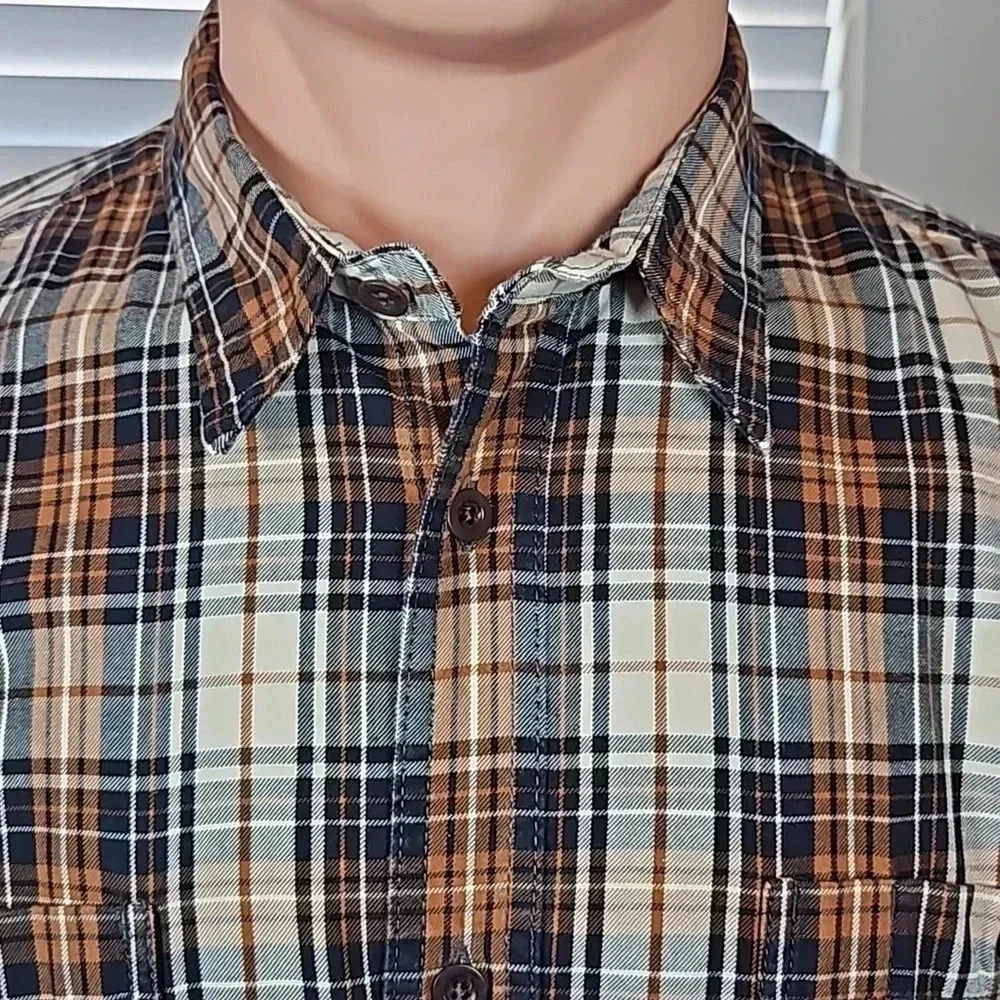 Filson Wildwood Men's 3XL Navy Gold Cream Plaid Cotton Shirt 11010760 - Picture 3 of 7